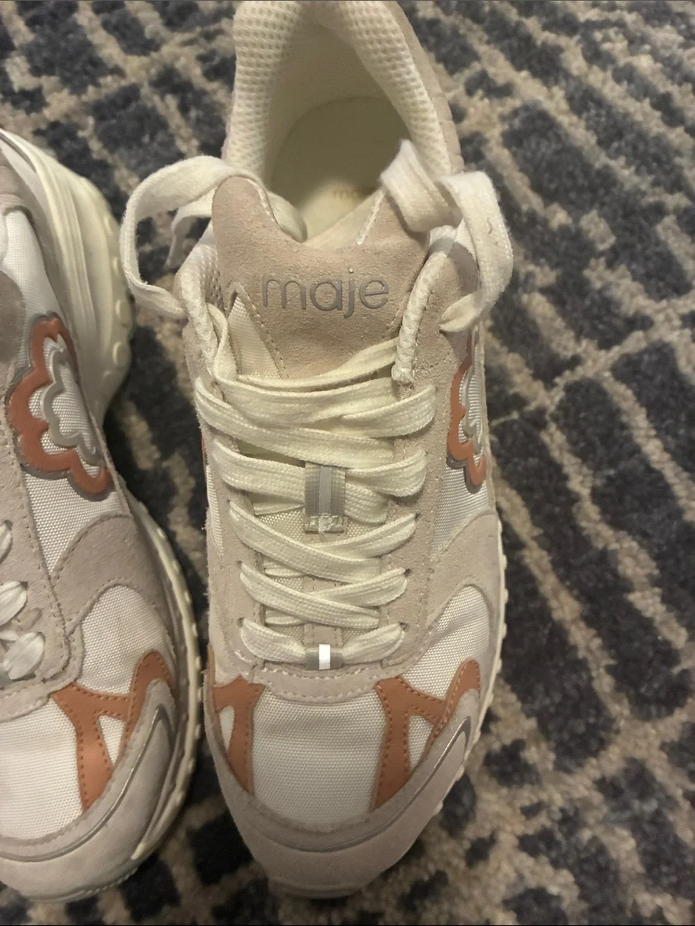 Maje Kids Cream & Tan Mesh Lace-Up Sneakers